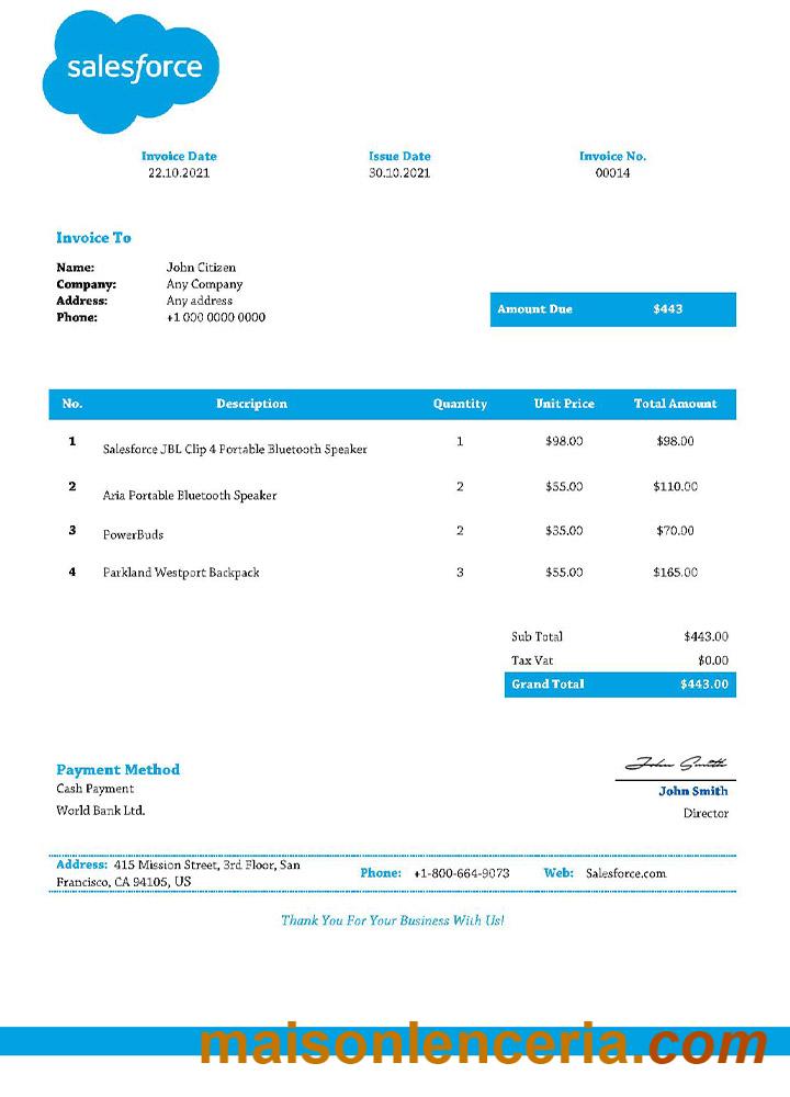 USA Salesforce faktura Word i PDF szablon